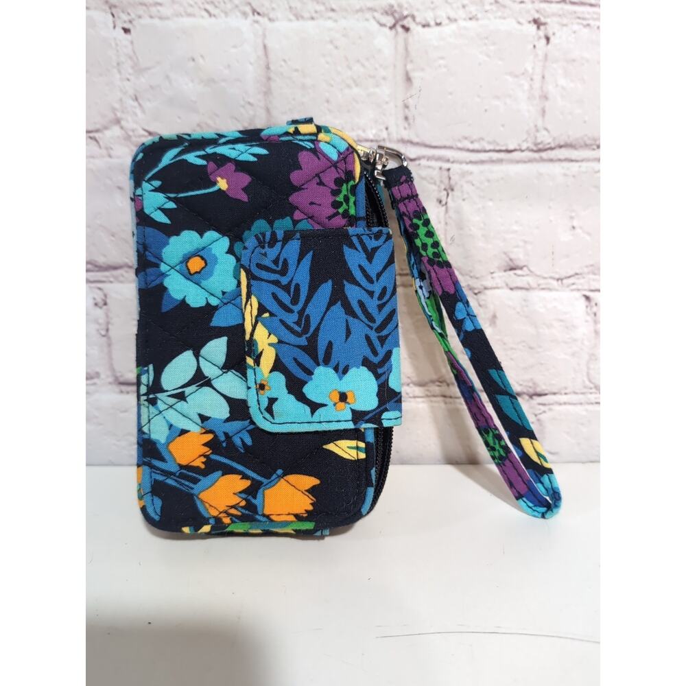 Vera Bradley Midnight Blues Iconic Zip ID Case Clear ID Wallet 3" x 5.5" EUC